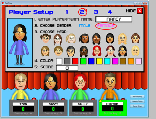 Player Setuyp screenshot fromn Quiz Show (establishing avatars)
